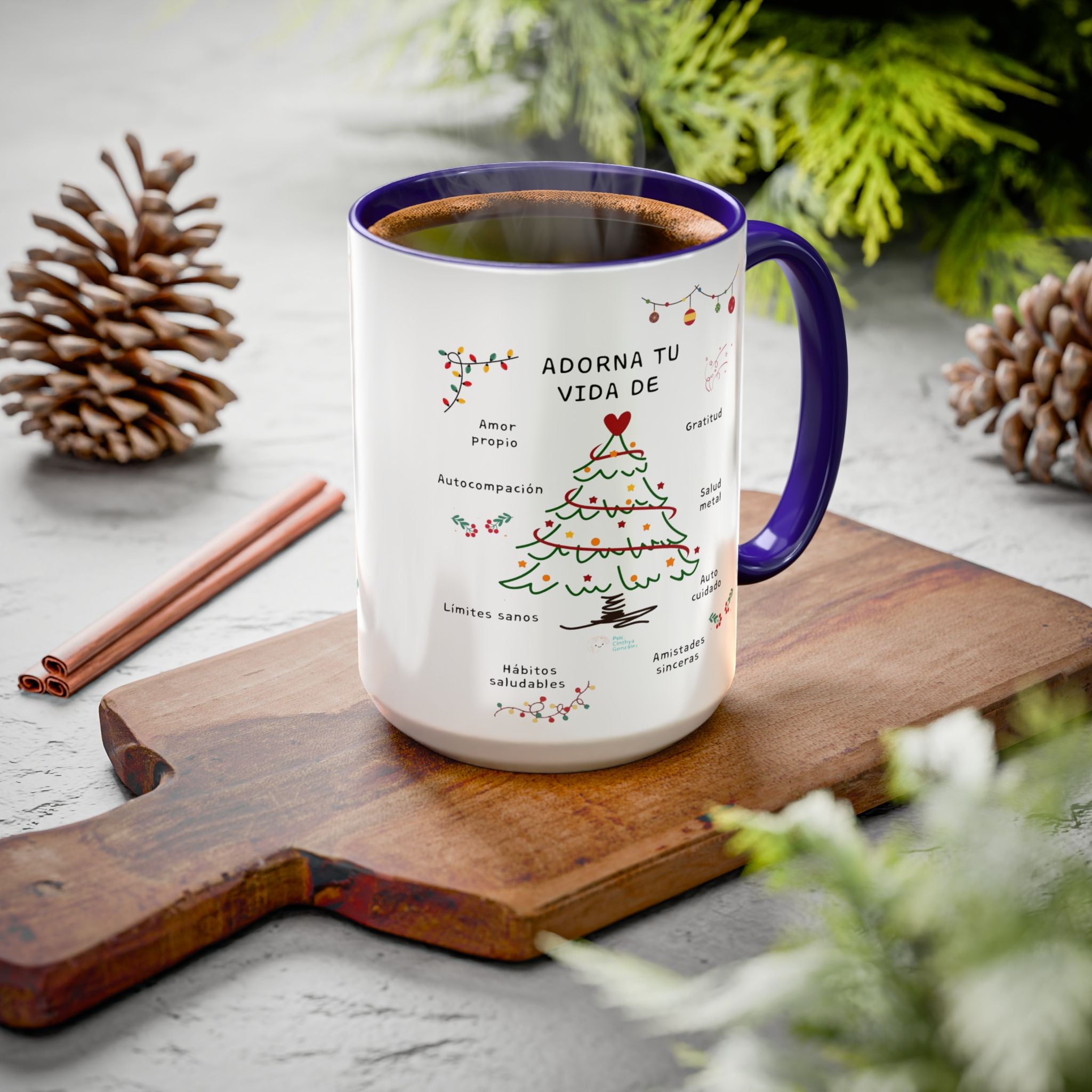 Mug — 'Adorna Tu Vida' Christmas Tree Spanish Holiday Coffee Mug (11oz/15oz)
