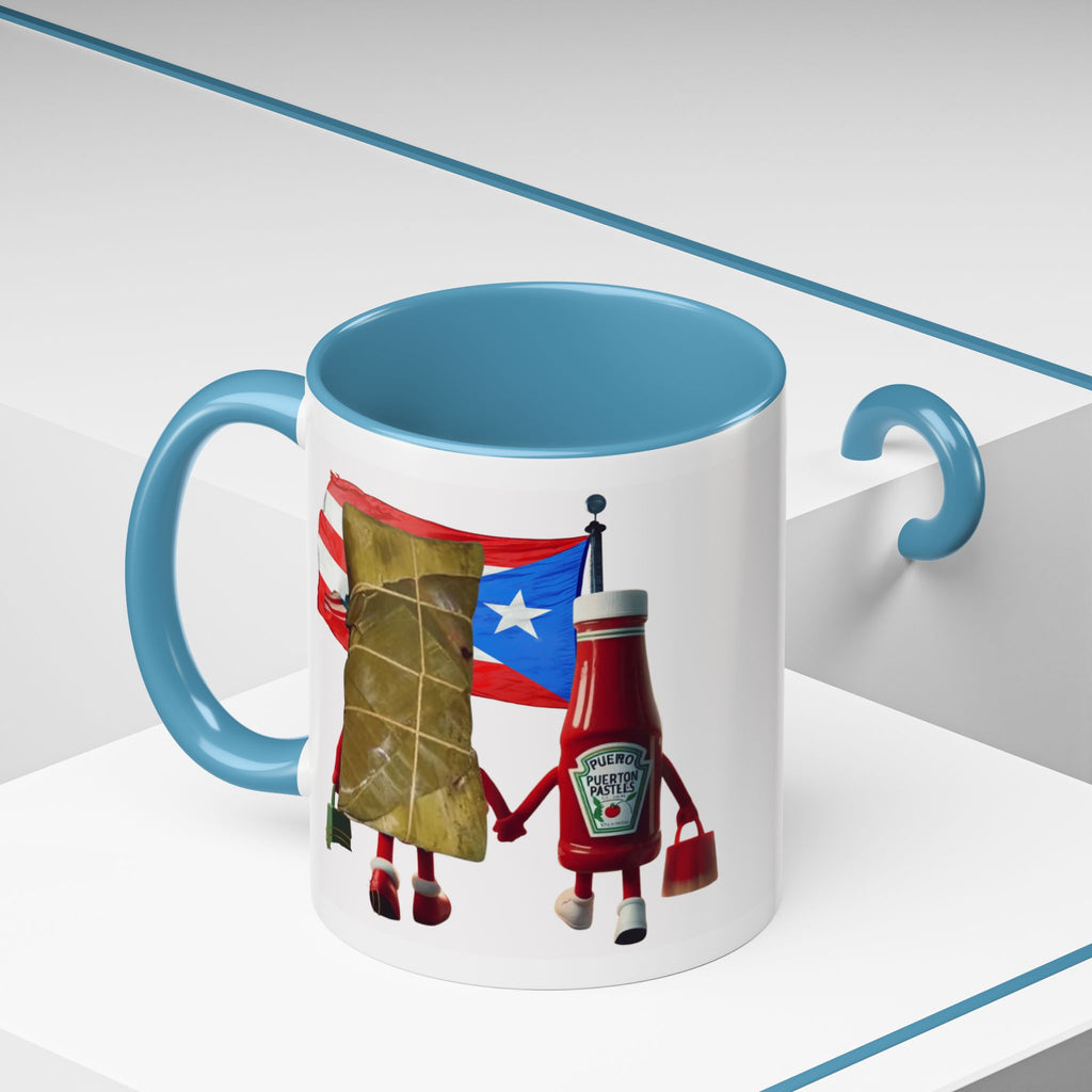Puerto Rican Flag Ketchup & Pasteles Coffee Mug — Funny Food Friends Accent Mug (11/15oz)
