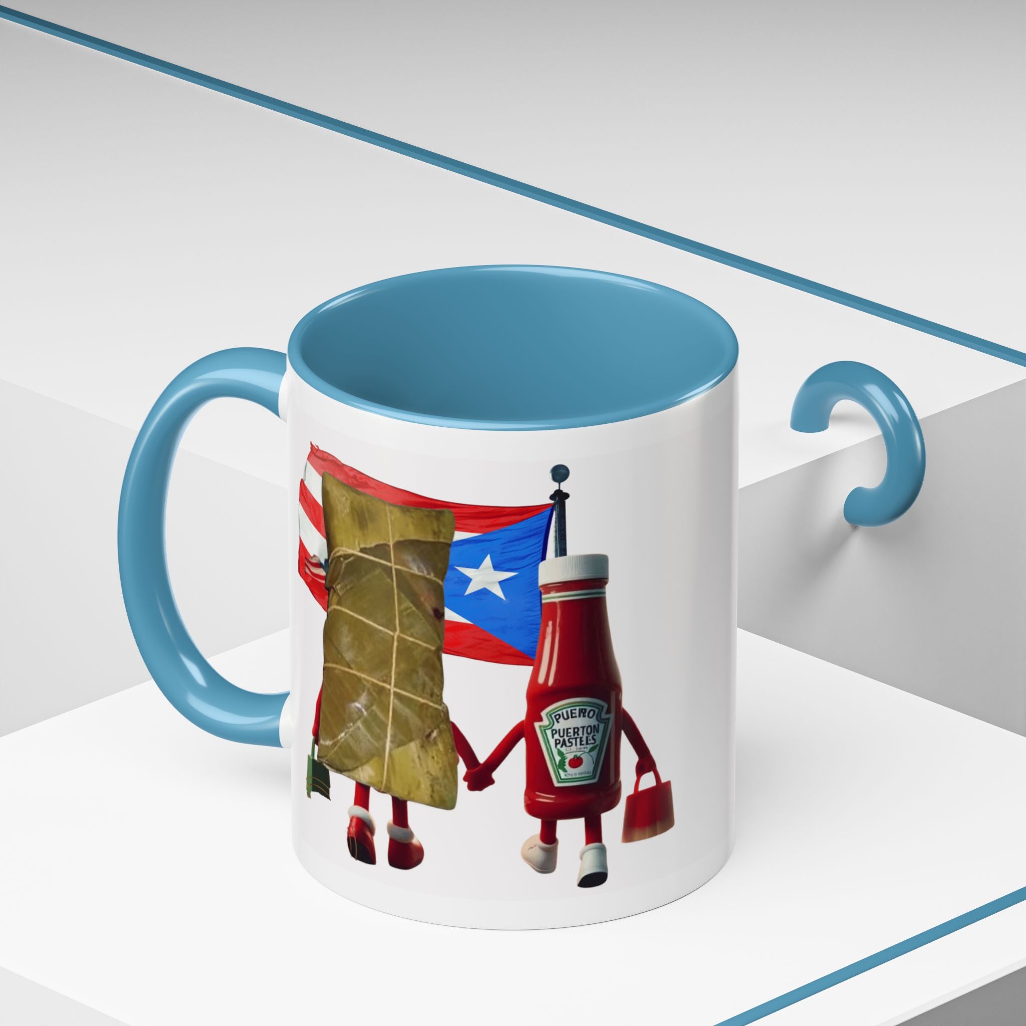 Puerto Rican Flag Ketchup & Pasteles Coffee Mug — Funny Food Friends Accent Mug (11/15oz)