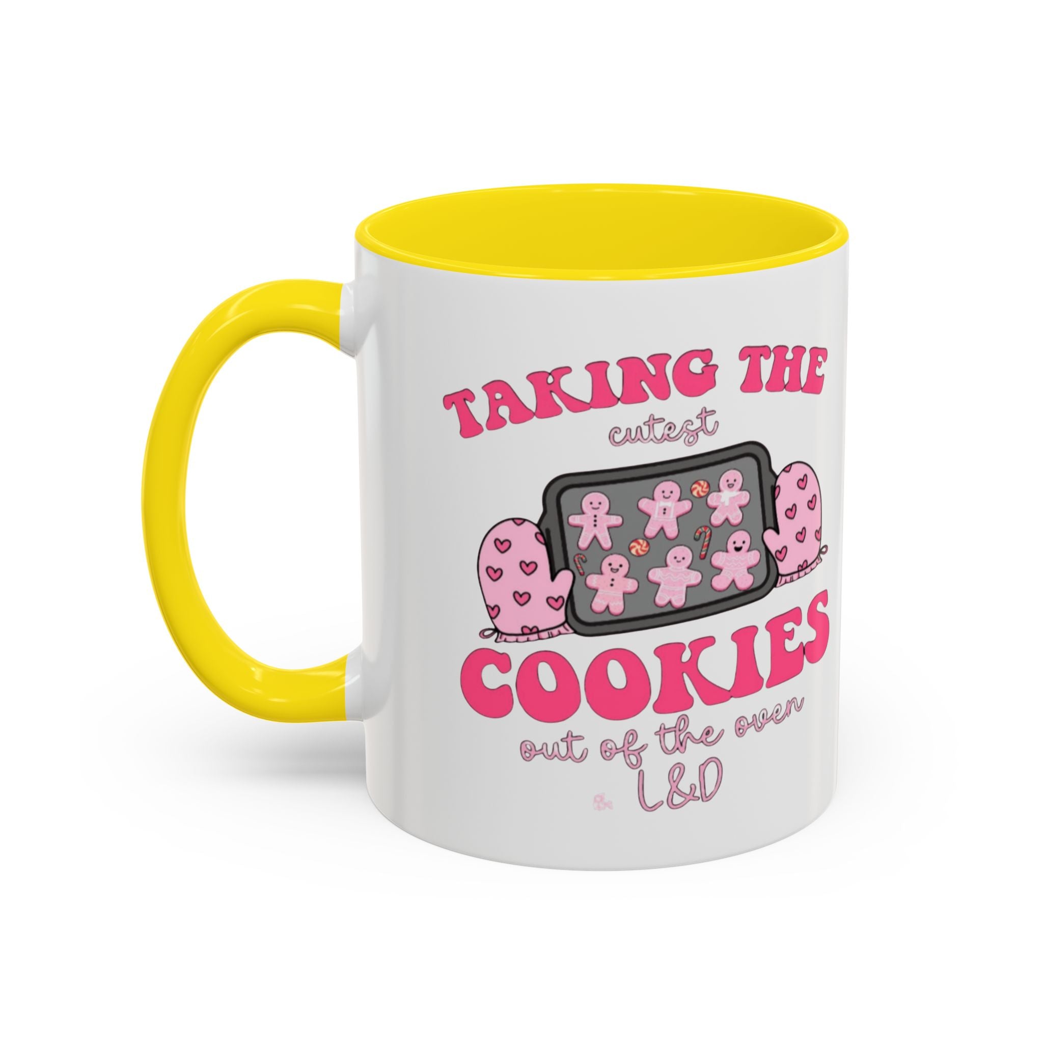 Accent Coffee Mug — "Taking the Cookies" Cute Pink Baking Design Coffee Cup for Fun Celebrations