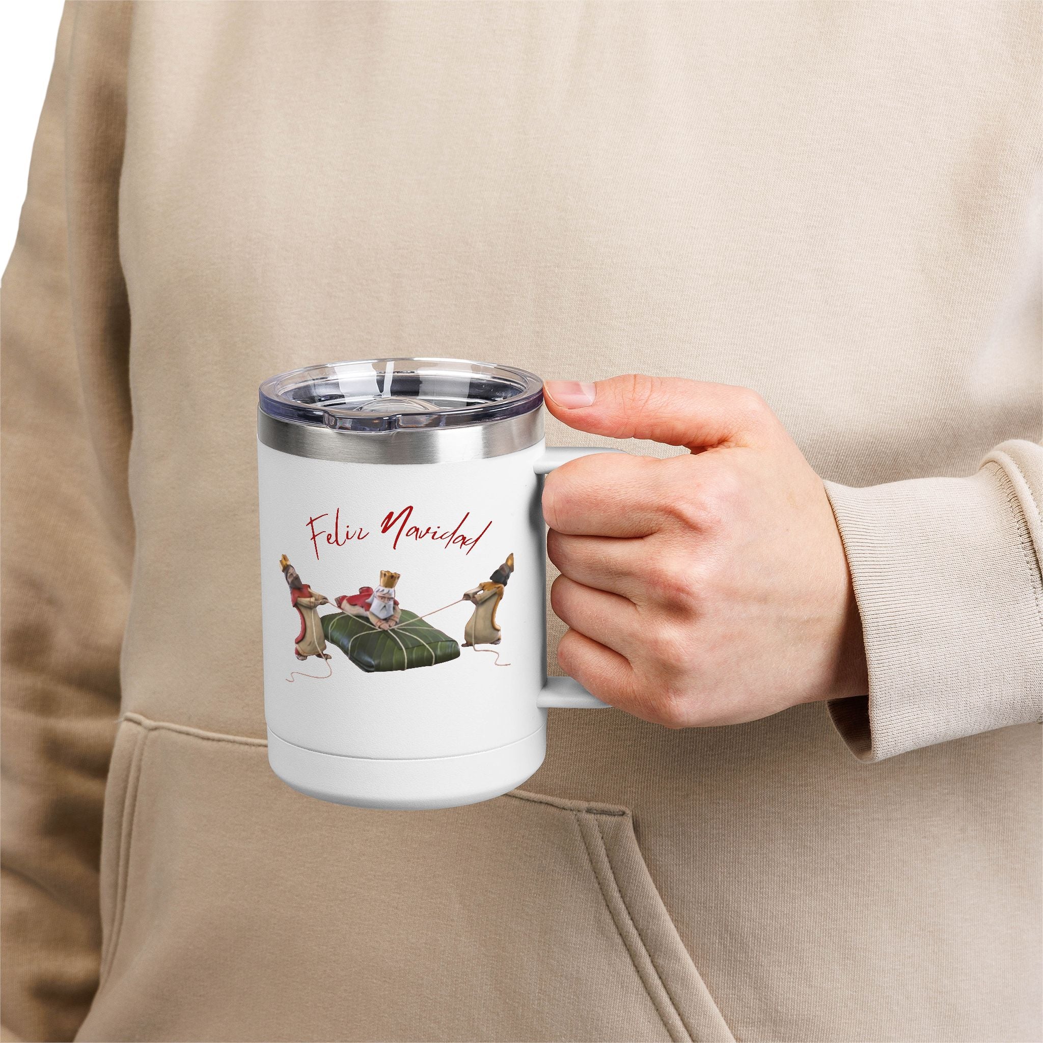 3 KINGS Holiday Travel Tumbler — 'Feliz Navidad' Dachshund Santa Design Coffee Cup for Fun Celebrations