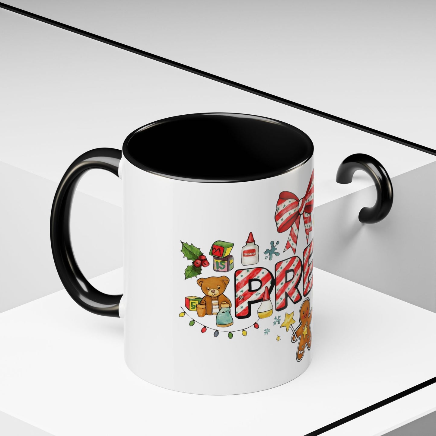 Holiday Teacher Coffee Mug 'PRE-K' Festive Gingerbread & Candy Cane Design (11/15oz) School Staff Christmas Mug Collection