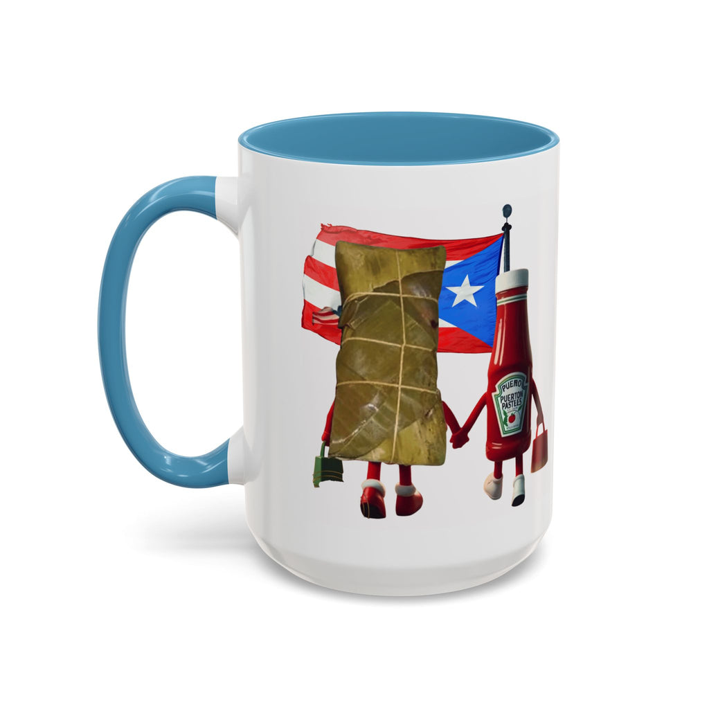 Puerto Rican Flag Ketchup & Pasteles Coffee Mug — Funny Food Friends Accent Mug (11/15oz)