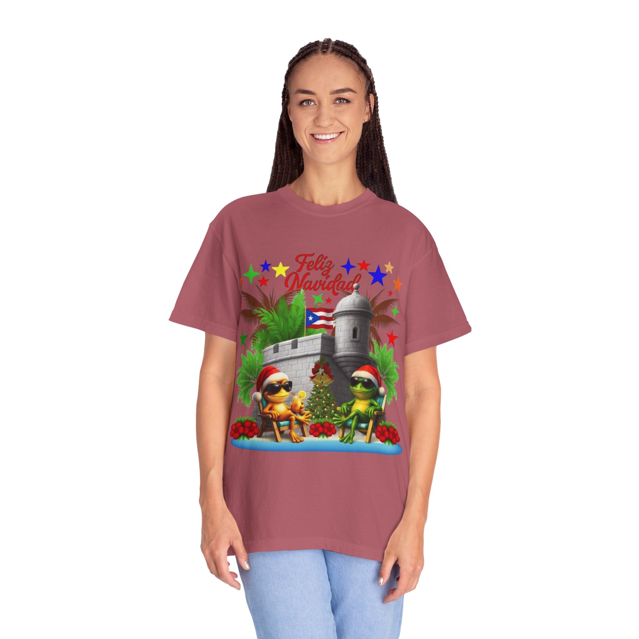 Feliz Navidad Puerto Rico T-Shirt  Castillo & Coquí Holiday Tee Puerto Rico Navidades