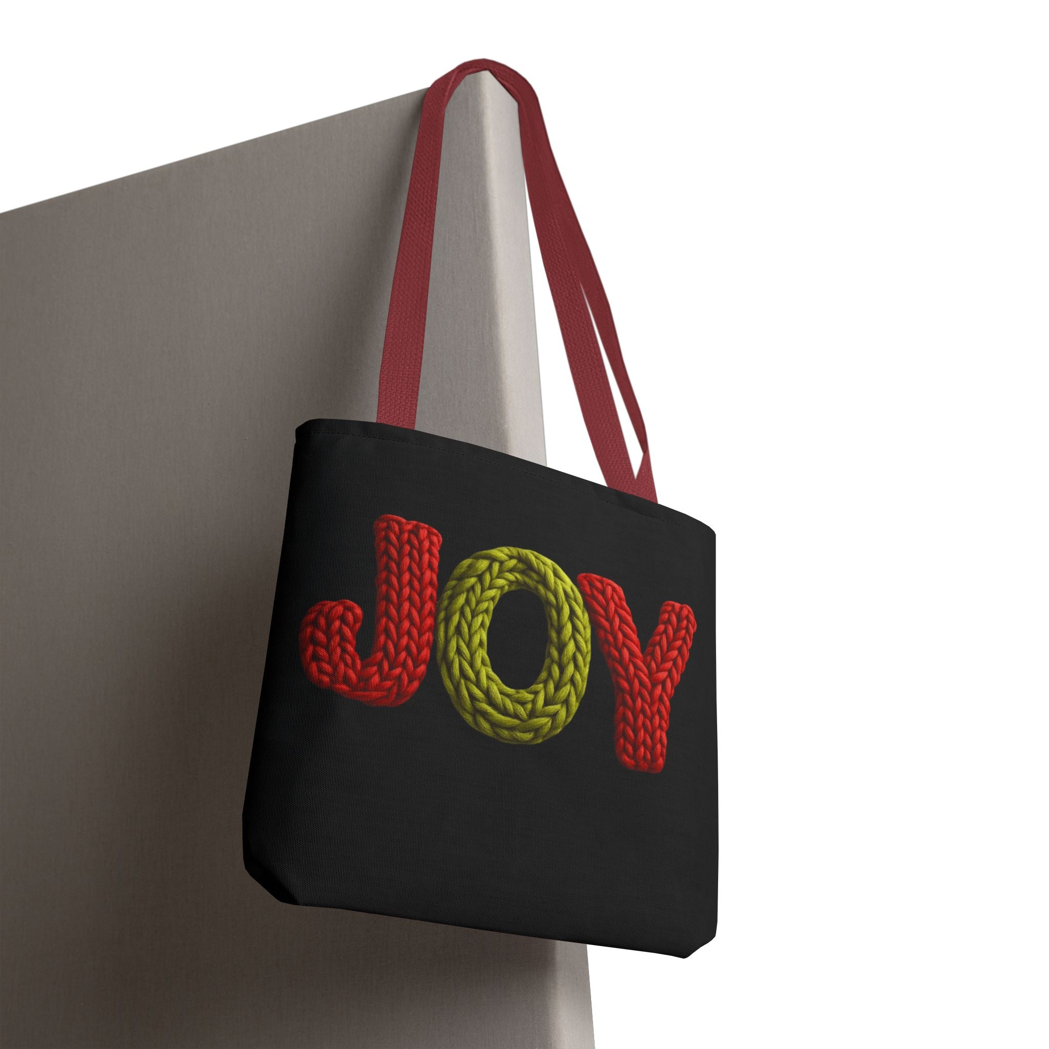 Christmas Tote Bag  Festive Holiday DesigJoy Knit Tote Bag  Colorful 'JOY' Yarn Design, Cozy Holiday Gift Tote