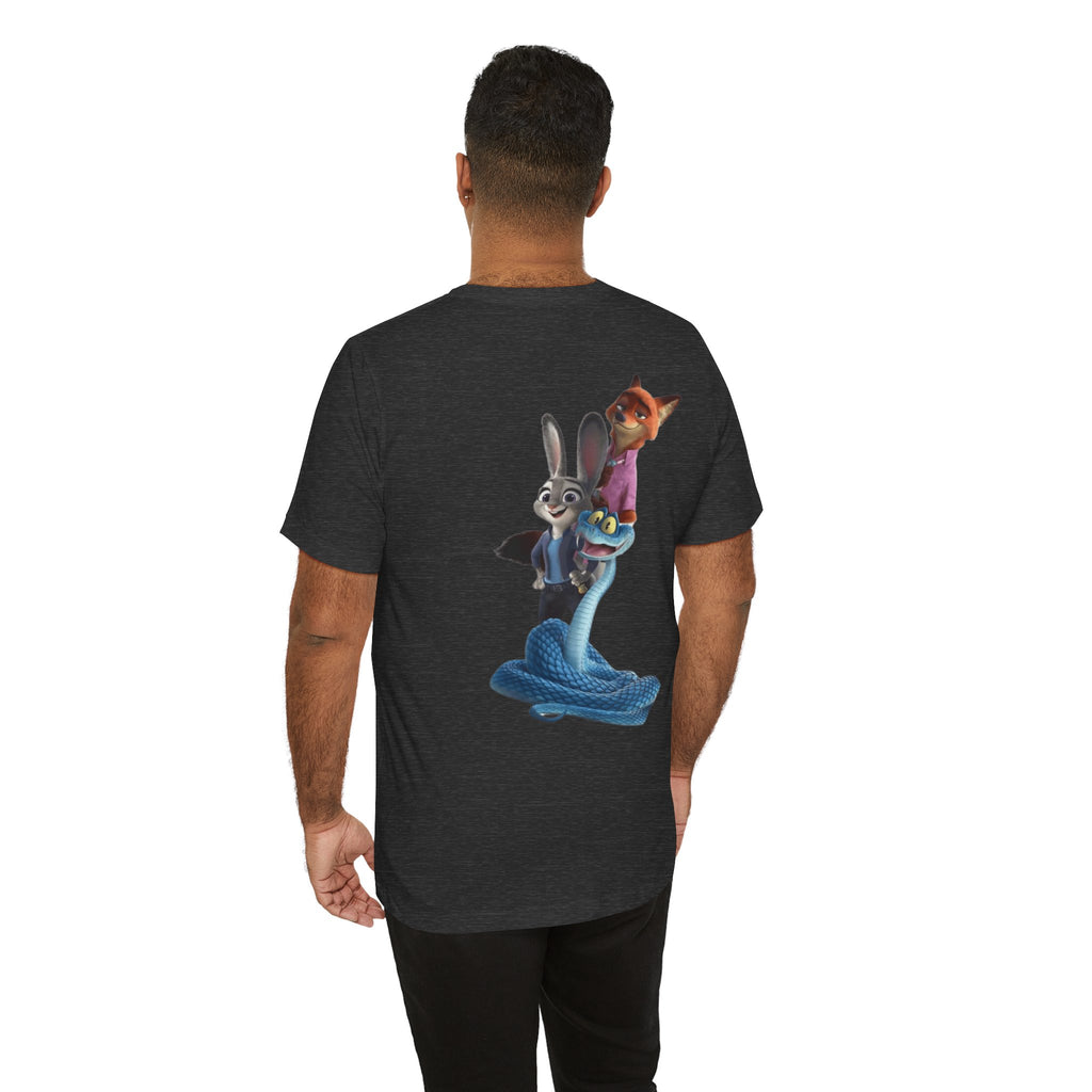 Animated Character Tee — Cute Fox & Bunny Stack Graphic T-Shirt  cartoon-style Christmas artwork