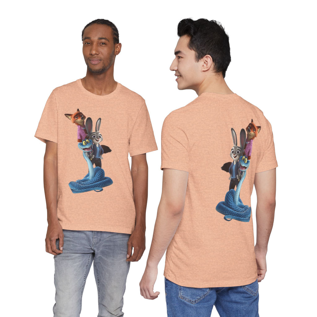 Animated Character Tee — Cute Fox & Bunny Stack Graphic T-Shirt  cartoon-style Christmas artwork