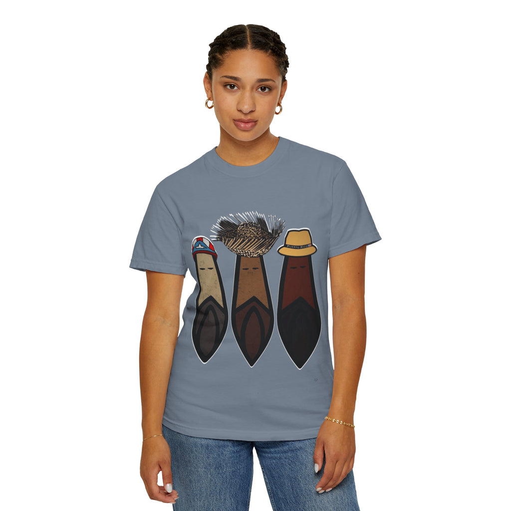 Puerto Rican Batey Cabin T-Shirt  Three Masks & Rustic House Graphic Tee Puerto Rico Navidades