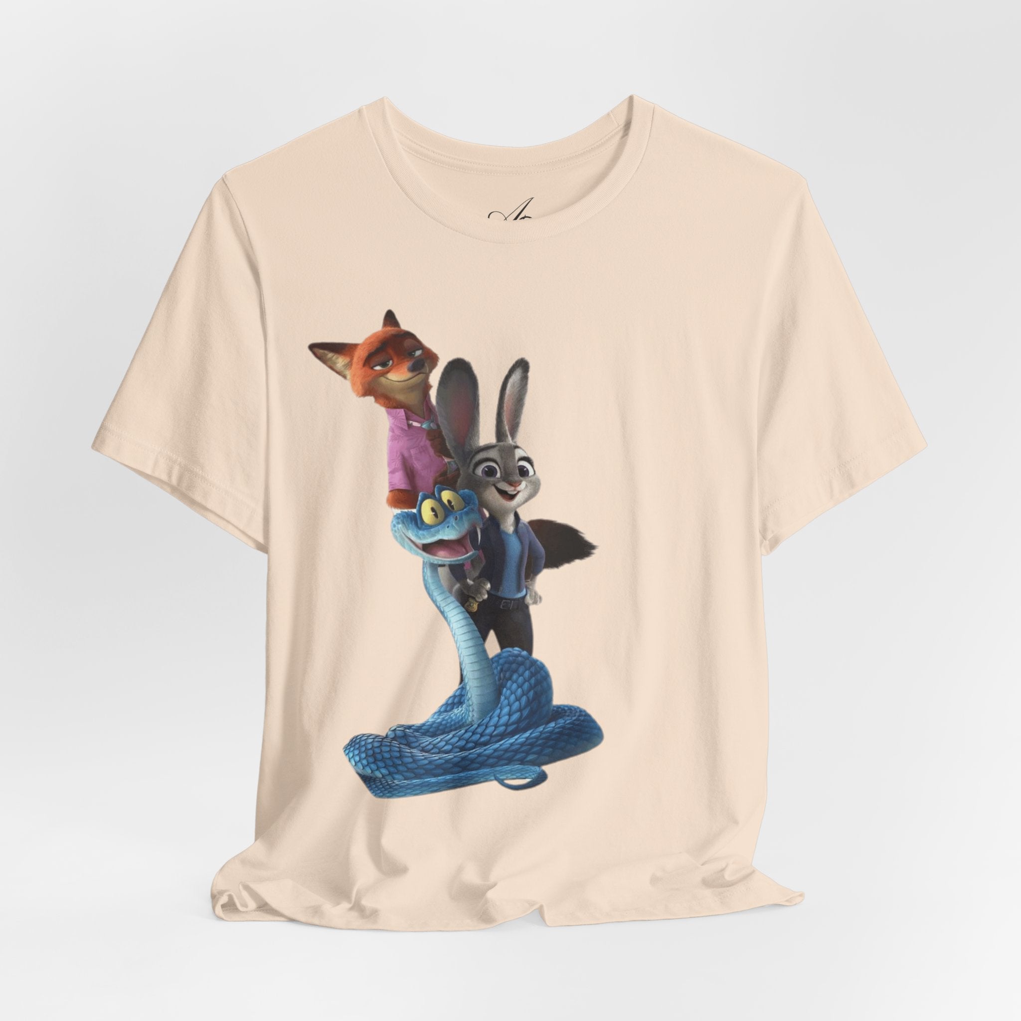 Animated Character Tee — Cute Fox & Bunny Stack Graphic T-Shirt  cartoon-style Christmas artwork
