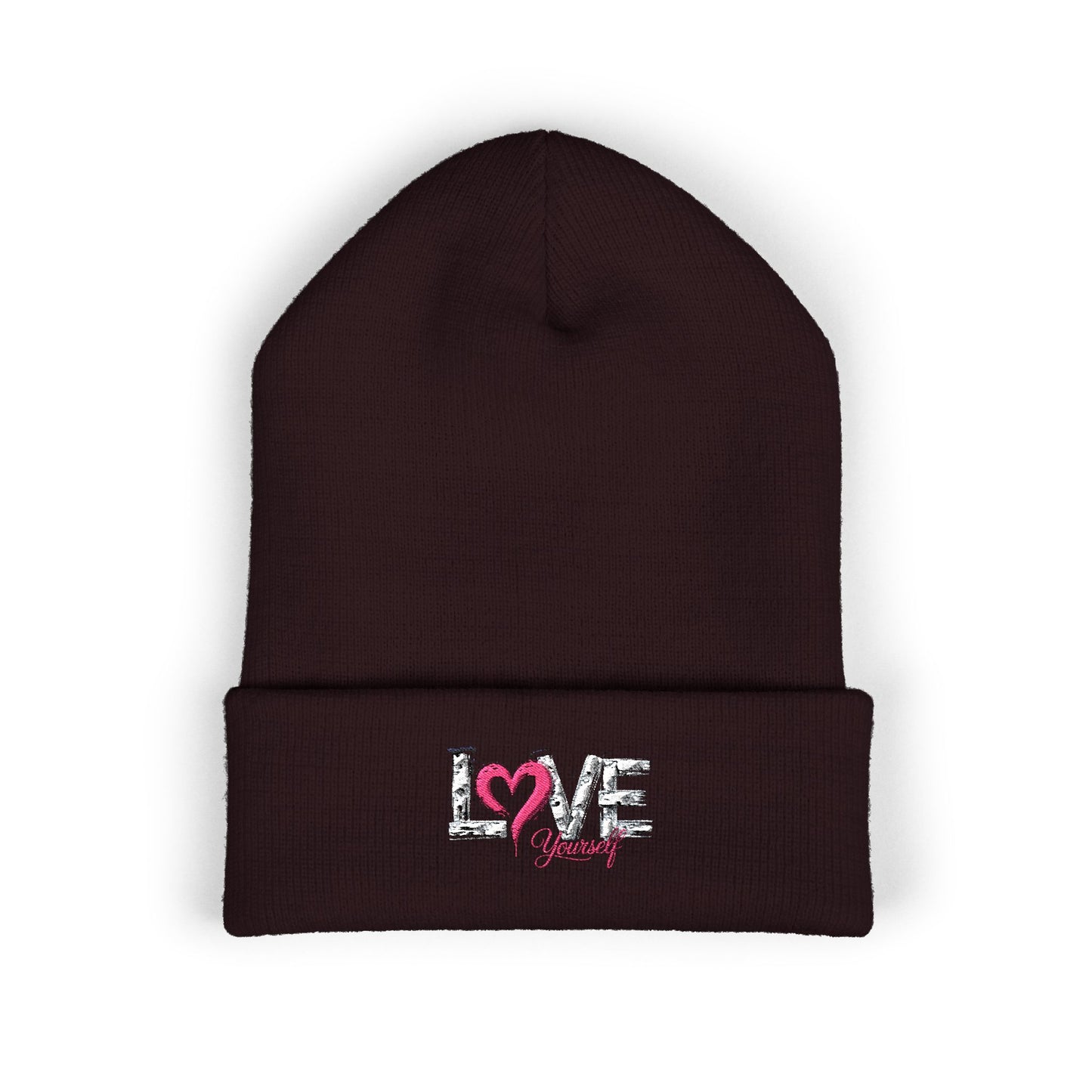 Embroidered 'Love' Heart Cuffed Beanie — Cozy Pink Accent Winter Hat
