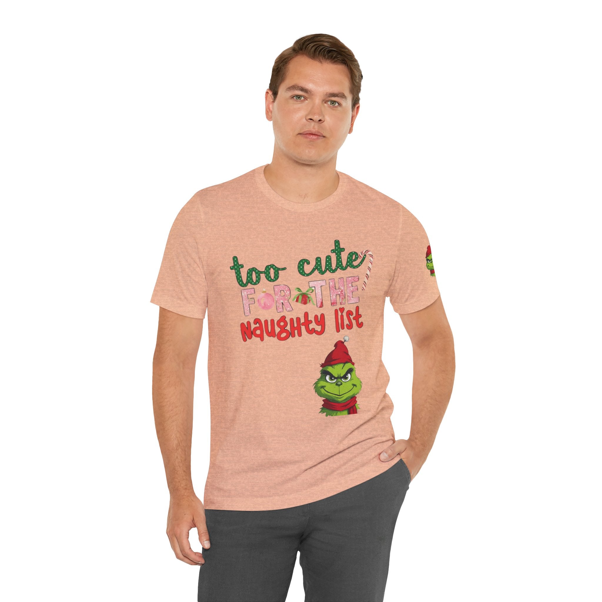Christmas T-Shirts and Sweatshirts Collection Cute Grinch Holiday Tee 'Too Cute for the Naughty List' Unisex Jersey T-Shirt