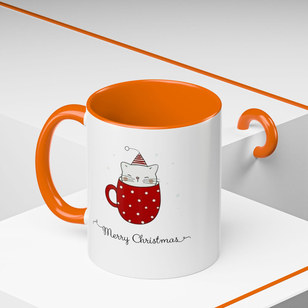 Christmas Cat Accent Mug "Merry Christmas" Polka Dot Holiday Coffee Cup Christmas Mugs Collection!