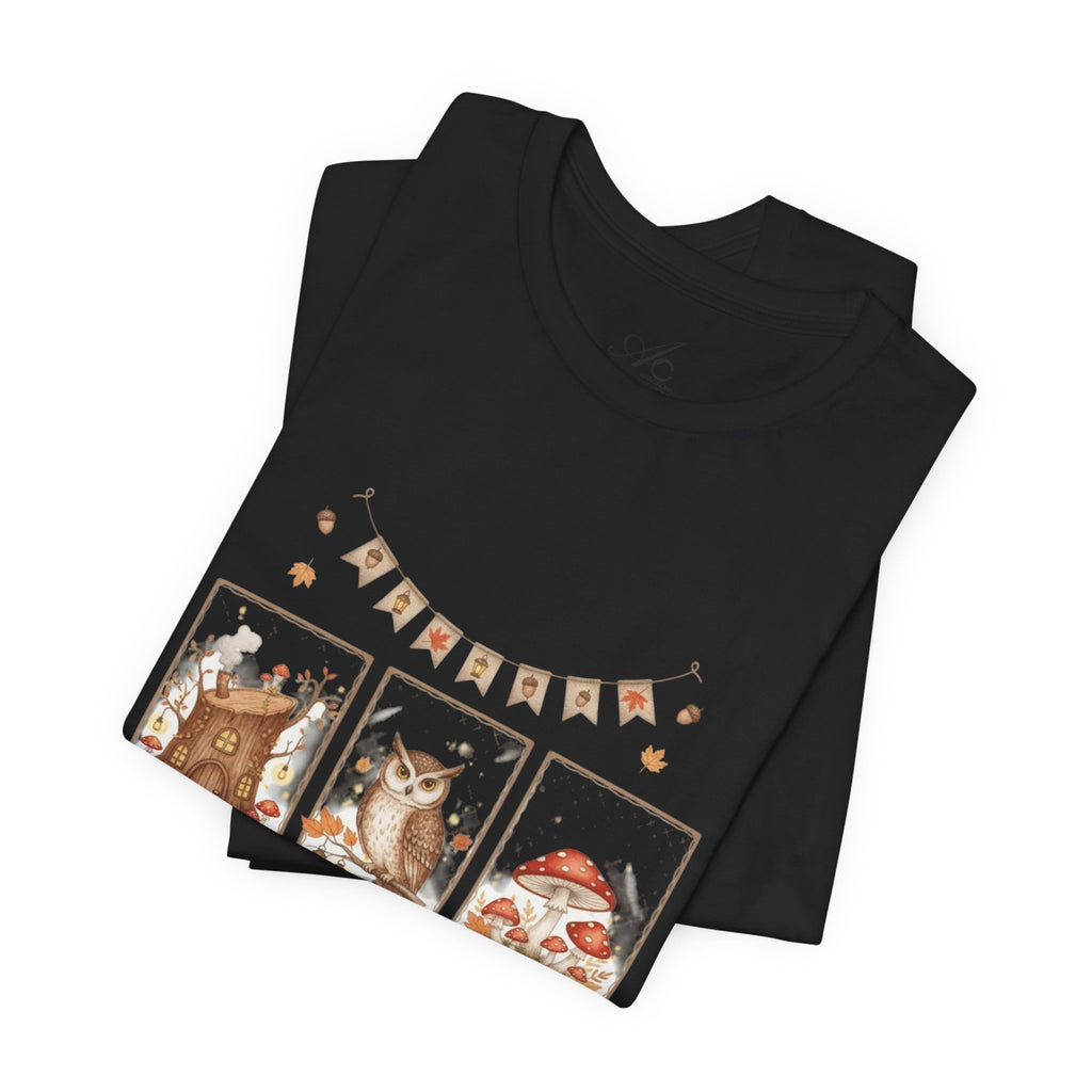 Enchanted Forest Fall Tee, Cute Owl Shirt, Autumn Graphic Tee, Nature Lover Gift, Cozy Fall Apparel, Wildlife T-Shirt, Unisex Fall Top