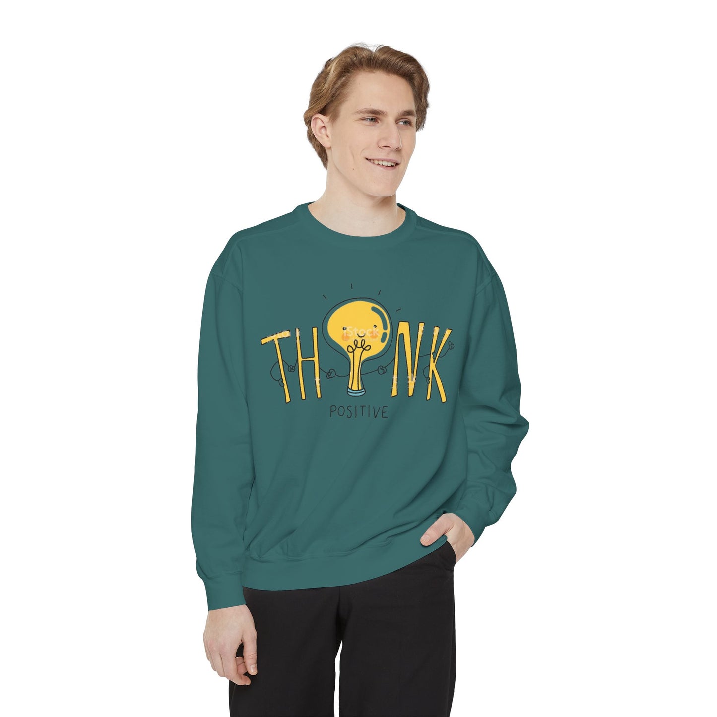 Think Positive Sweatshirt  Cute Lightbulb Graphic Positive Vibes Crewneck