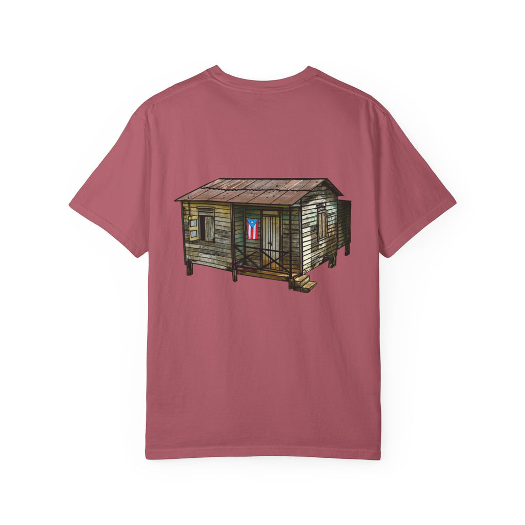 Puerto Rican Batey Cabin T-Shirt  Three Masks & Rustic House Graphic Tee Puerto Rico Navidades