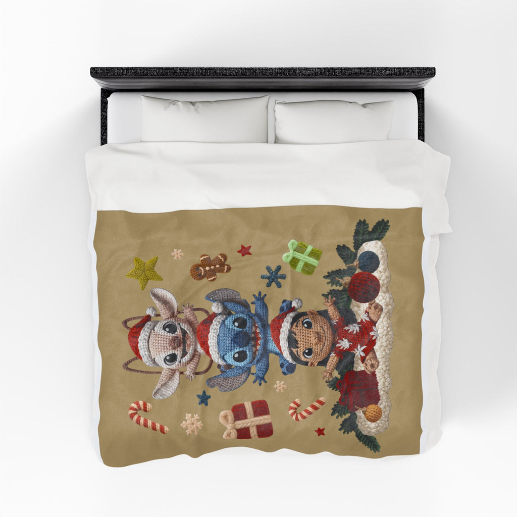 Winter Wonderland Cartoon Fleece Blanket Holiday Character Stack Velveteen Blanket Cute Christmas Stitch, Elf & Reindeer Plush Design
