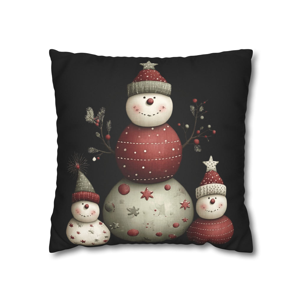 Christmas Snowman Faux Suede Pillowcase – Cute Stacked Snowmen Holiday Decor CHRISTMAS PILLOW DÉCOR