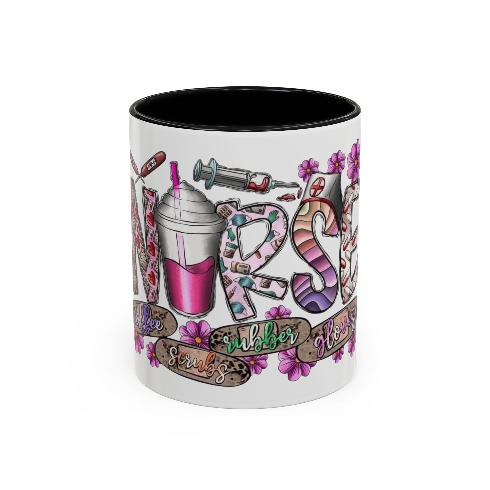 Nurse Love Coffee Mug  Cute Floral Medical Stethoscope & Syringe Design (11/15oz) Medical Christmas Mug