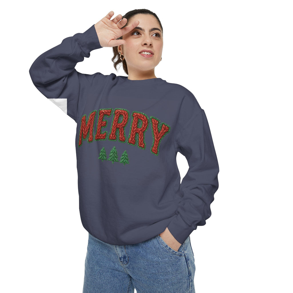 Merry Holiday Sweatshirt — Cozy Christmas Pullover with Tree Graphics Festive Holiday Designs