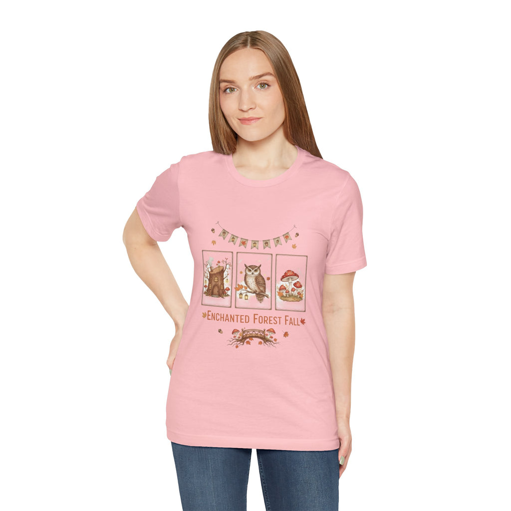 Enchanted Forest Fall Tee, Cute Owl Shirt, Autumn Graphic Tee, Nature Lover Gift, Cozy Fall Apparel, Wildlife T-Shirt, Unisex Fall Top