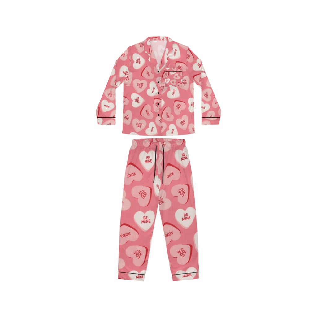 Valentine's Heart Satin Pajama Set — Pink Conversation Hearts Sleepwear