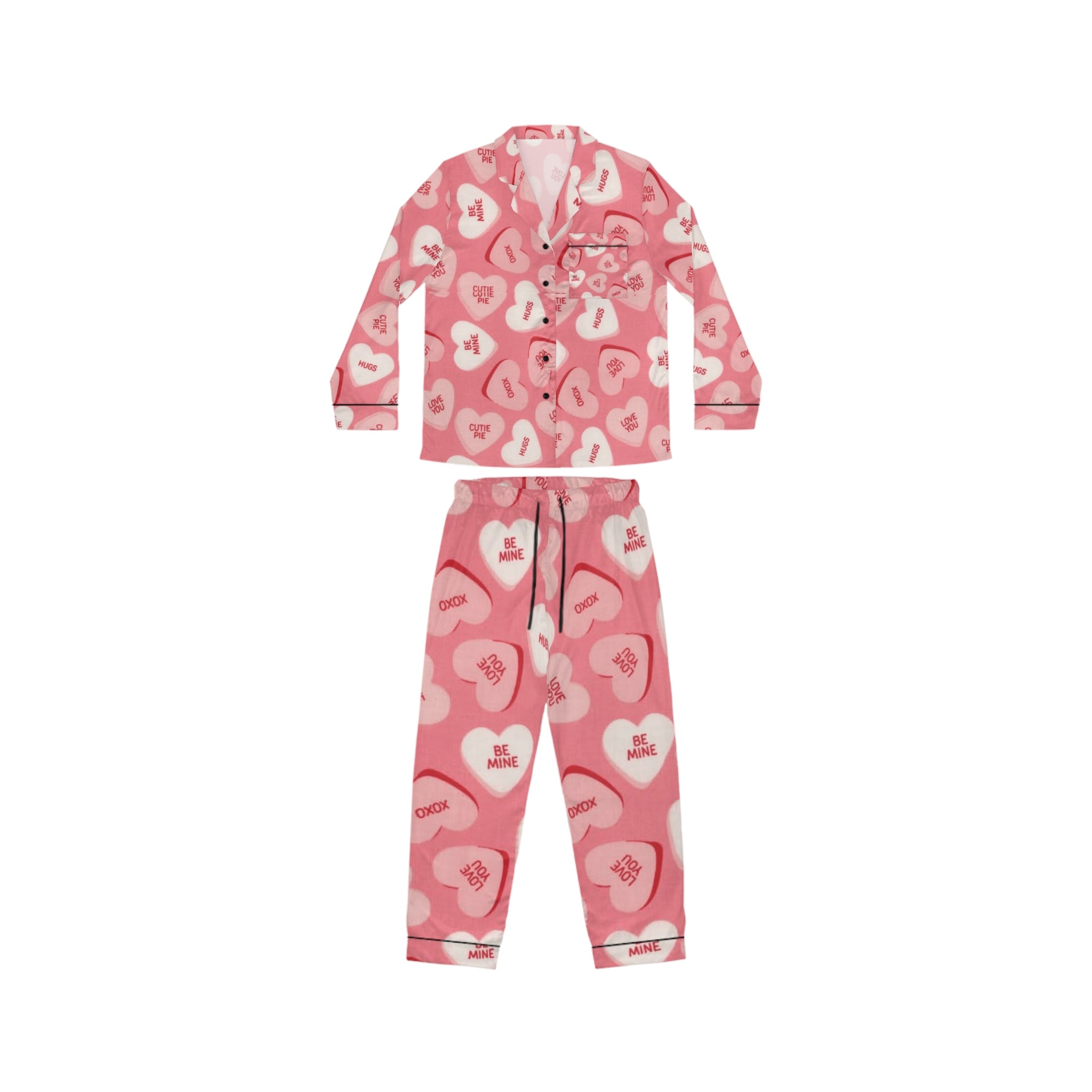 Valentine's Heart Satin Pajama Set — Pink Conversation Hearts Sleepwear