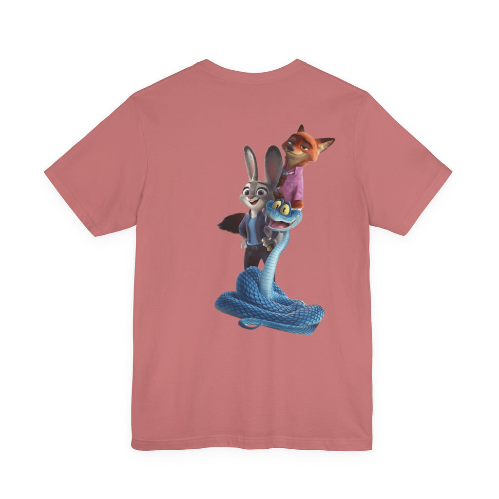 Animated Character Tee — Cute Fox & Bunny Stack Graphic T-Shirt  cartoon-style Christmas artwork
