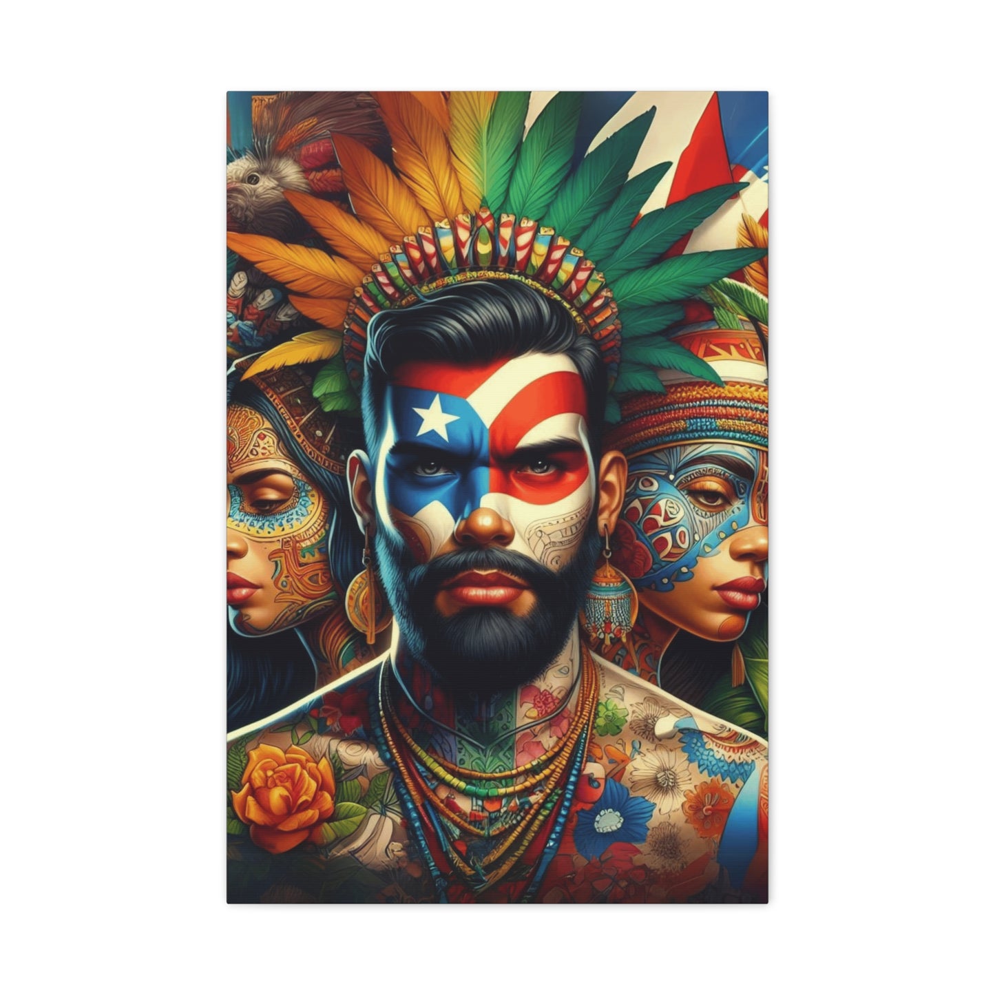 La Isla del Encanto Taíno Symbol Design Vibrant Cultural Art Canvas Print, Wall Decor, Home Decoration, Unique Artwork, Bohemian Style, Gift for Art Lovers