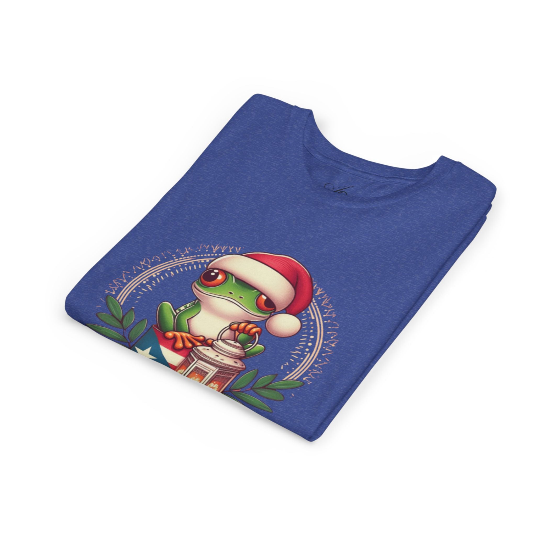 Kids Tee Cute Frog with Puerto Rican Flag & Lantern (Feliz Navidad)