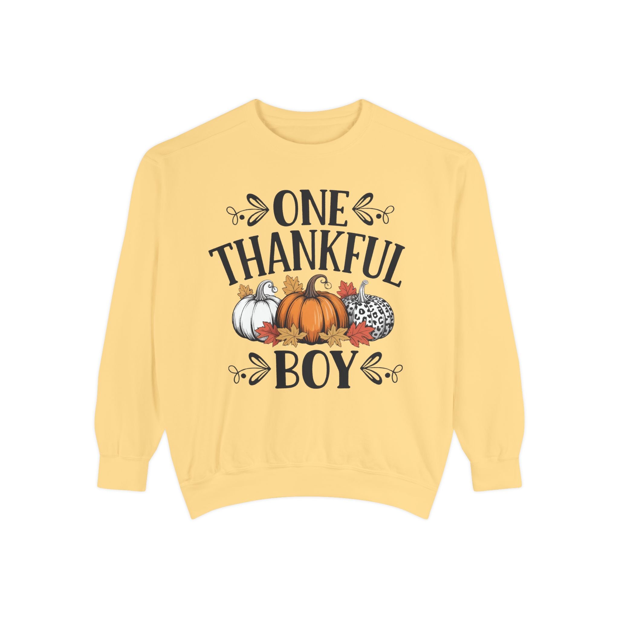 Thankful Boy Sweatshirt  Fall Pumpkin Thanksgiving Crewneck Fall T-Shirts and Sweatshirts Collection