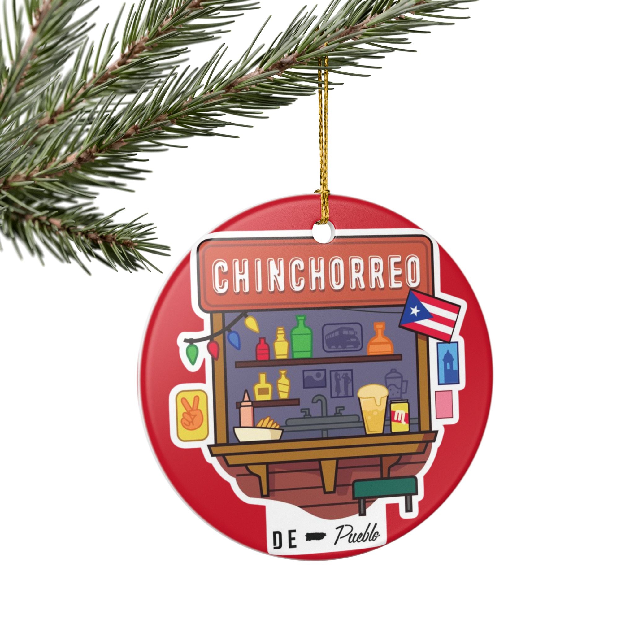 Chinchorreando Ceramic Christmas Ornament - Puerto Rican Decor
