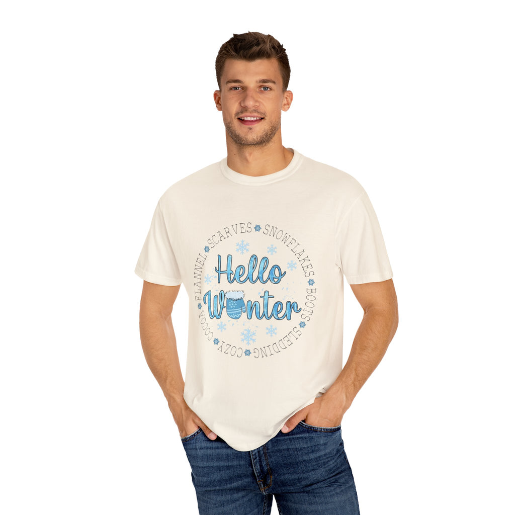 Hello Winter T‑Shirt  Cozy Snowflake Holiday Tee Christmas T-Shirts and Sweatshirts Collection