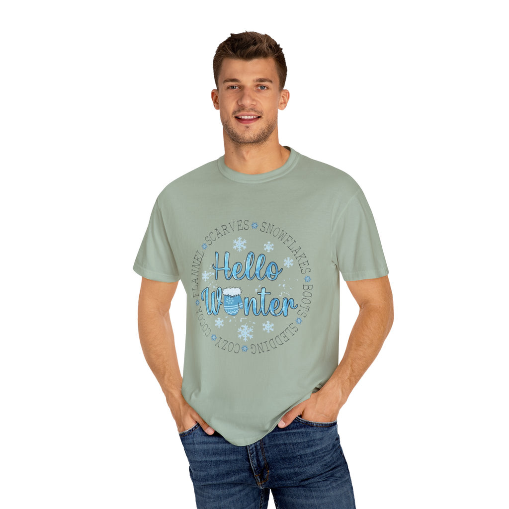 Hello Winter T‑Shirt  Cozy Snowflake Holiday Tee Christmas T-Shirts and Sweatshirts Collection