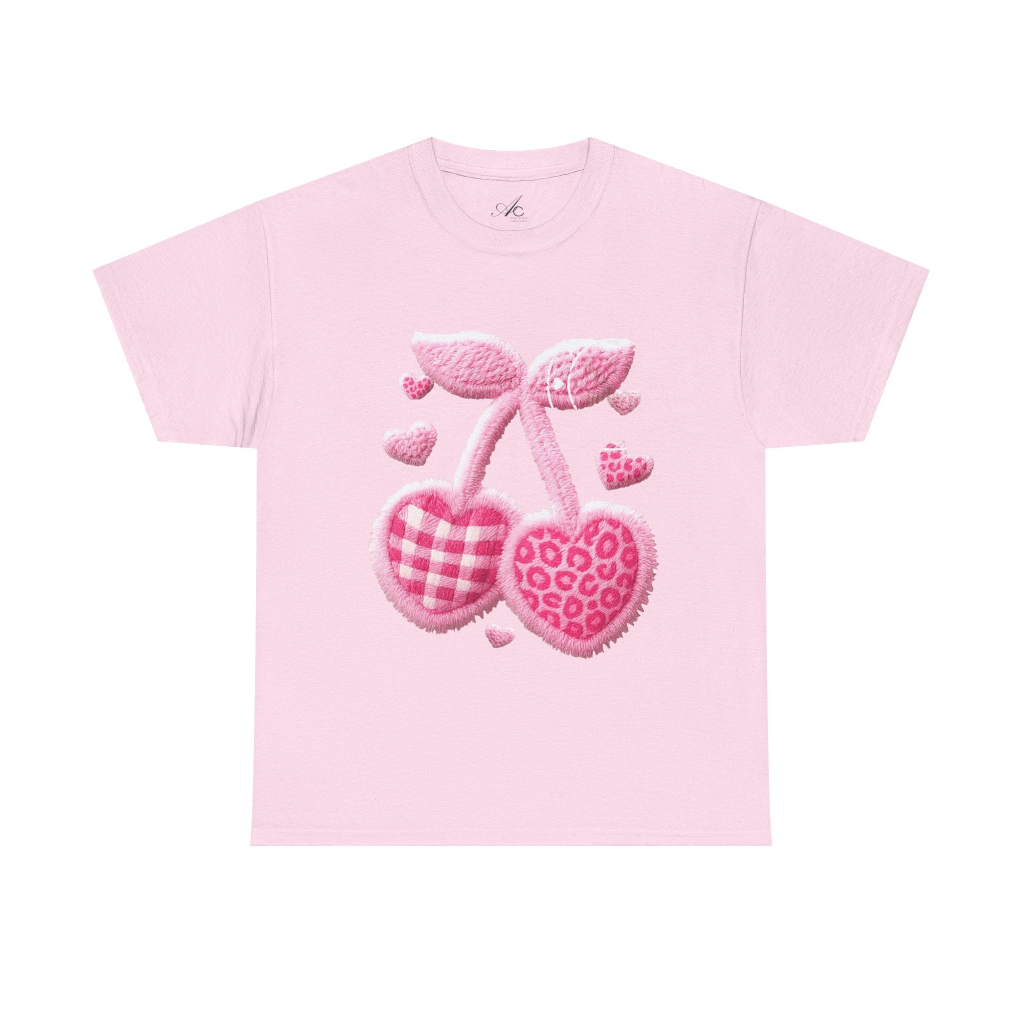 Pink Heart Cherries Tee  LOVE Graphic Valentine T-Shirt