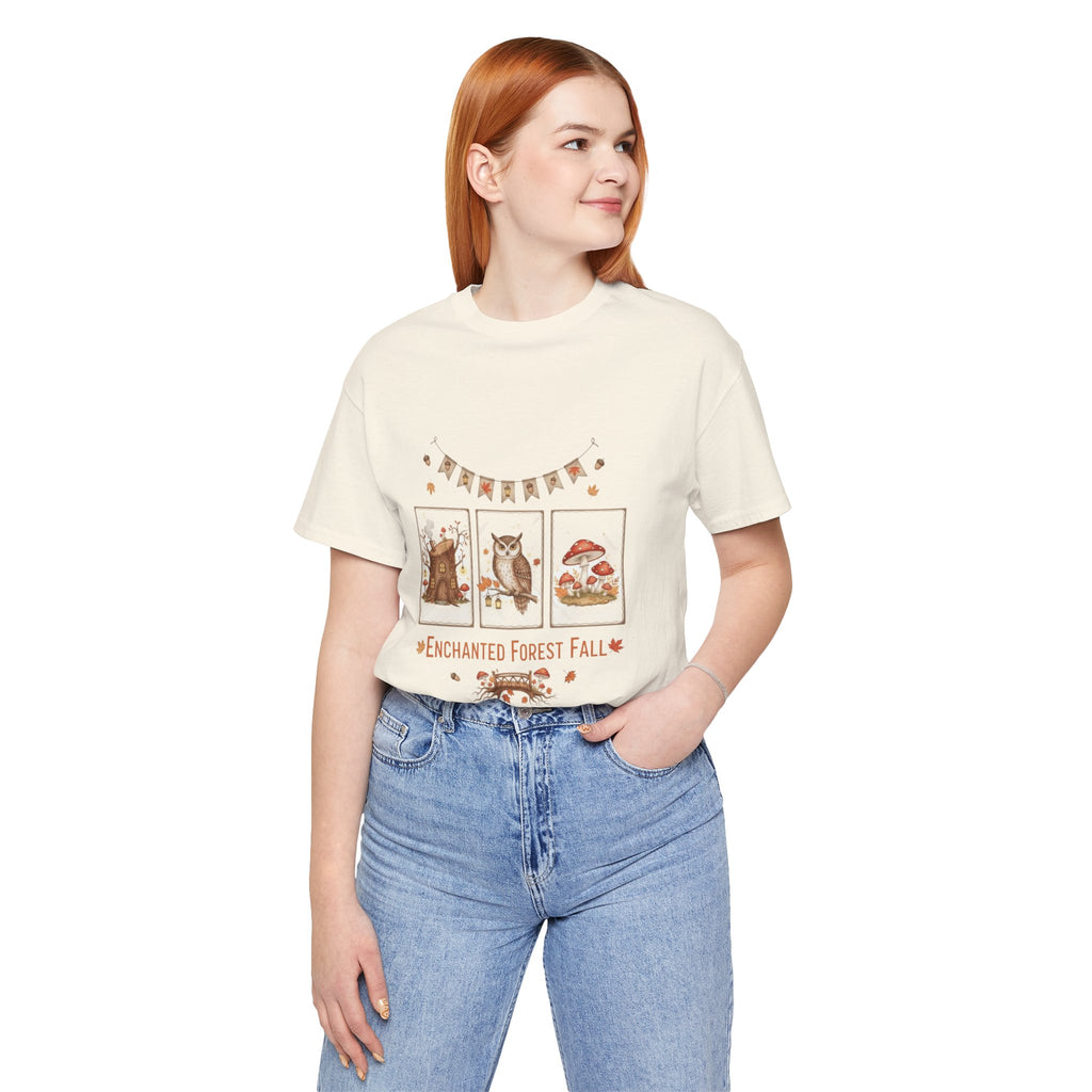 Enchanted Forest Fall Tee, Cute Owl Shirt, Autumn Graphic Tee, Nature Lover Gift, Cozy Fall Apparel, Wildlife T-Shirt, Unisex Fall Top