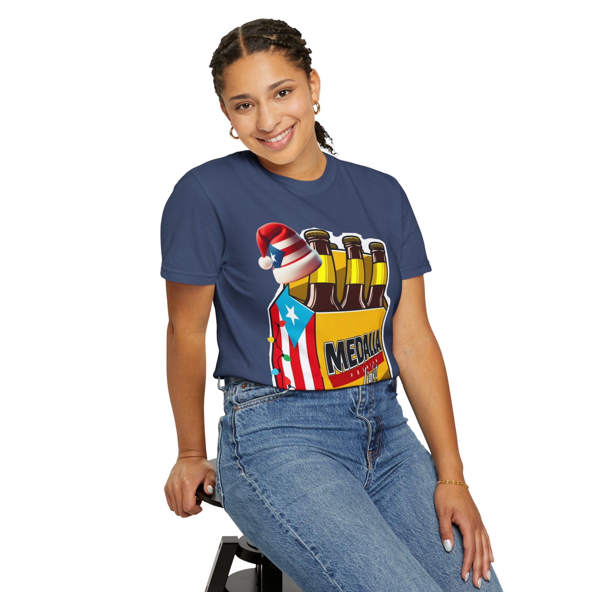 Medalla Light Beer T-Shirt  Navidad Boricua Holiday Tee Puerto Rico’s Navidades