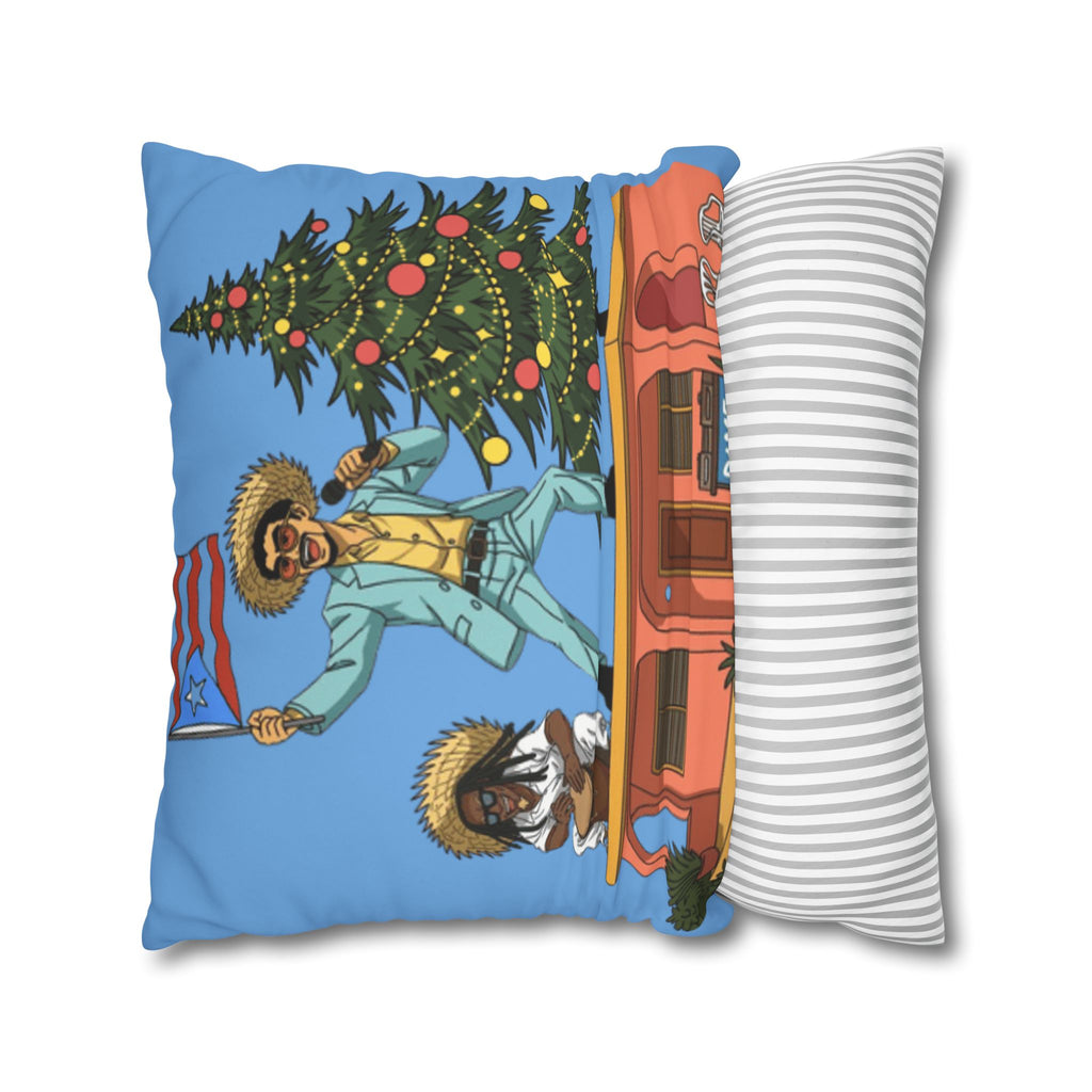 Holiday Vibes Pillow — Festive Duo Singing on Rooftop Christmas Throw Pillow Puerto Rico Culture Pillow
