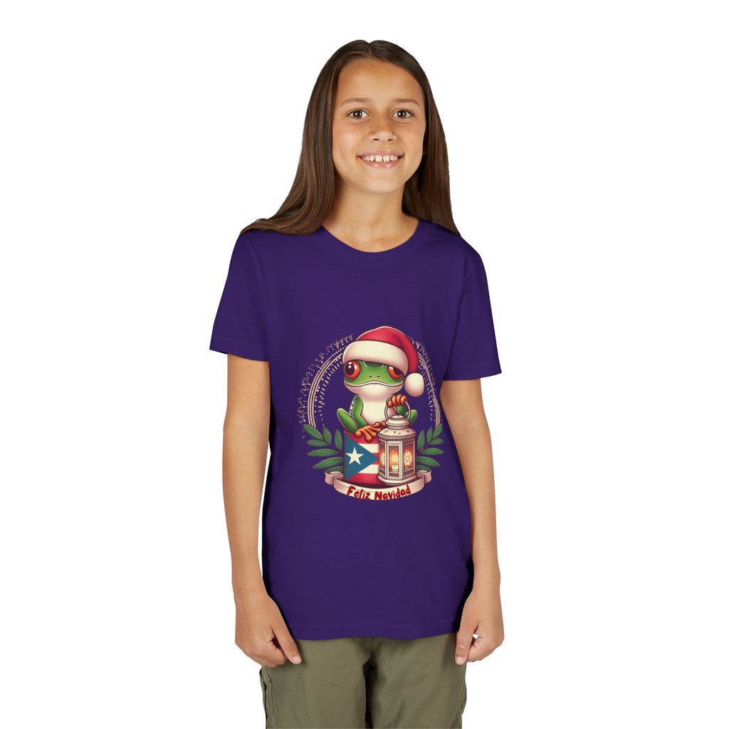 Kids Tee Cute Frog with Puerto Rican Flag & Lantern (Feliz Navidad)