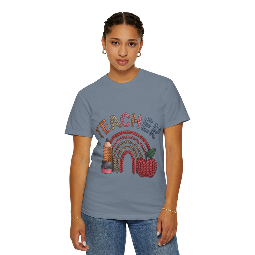 Teacher Rainbow Pencil & Apple T-Shirt — Back-to-School Gift for Educators