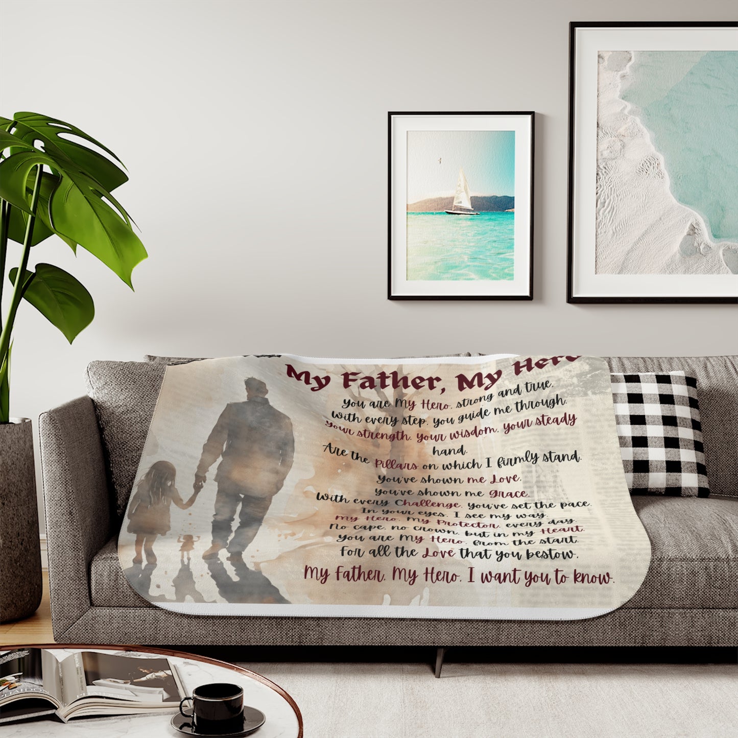 My Father, My Hero Sherpa Blanket - Cozy Gift for Dads, Father's Day, Birthdays, Family Love
