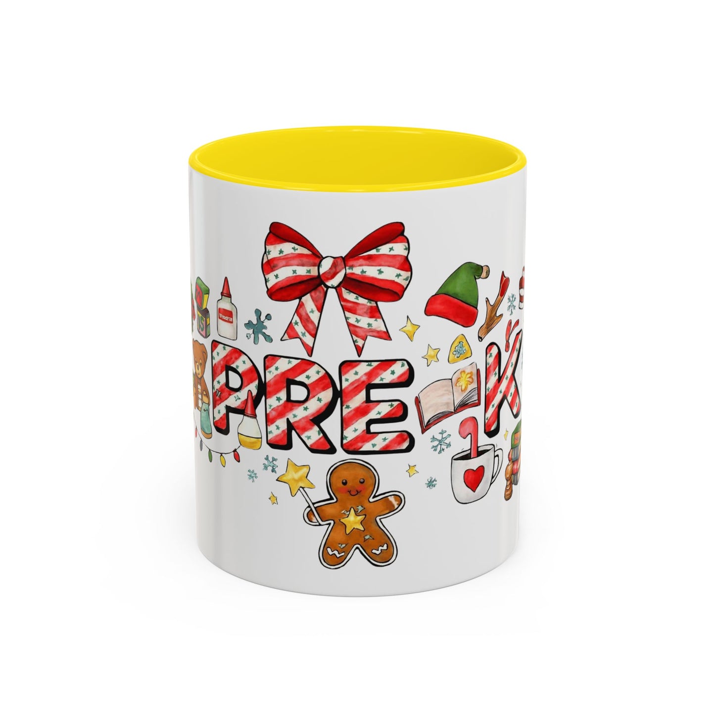 Holiday Teacher Coffee Mug 'PRE-K' Festive Gingerbread & Candy Cane Design (11/15oz) School Staff Christmas Mug Collection