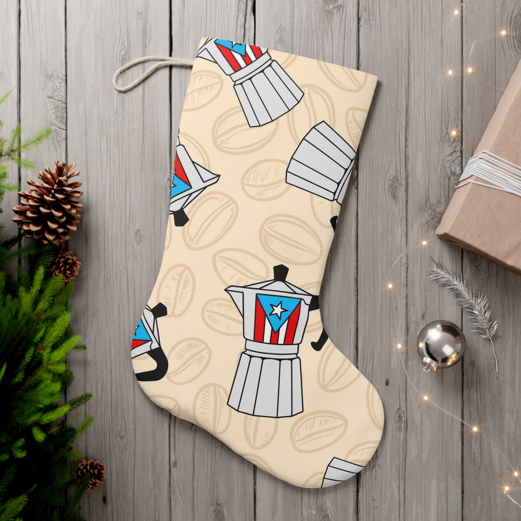 Puerto Rican Coffee Maker Christmas Stocking, Festive Holiday Decor, Stocking Stuffers, Unique Gift for Coffee Lovers, Merry Xmas Decoration
