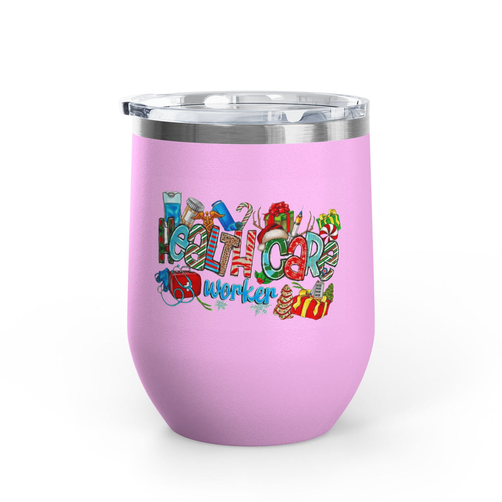 Healthcare Worker 12oz Wine Tumbler — Colorful Holiday Medical Staff Gift Medical Christmas Mug