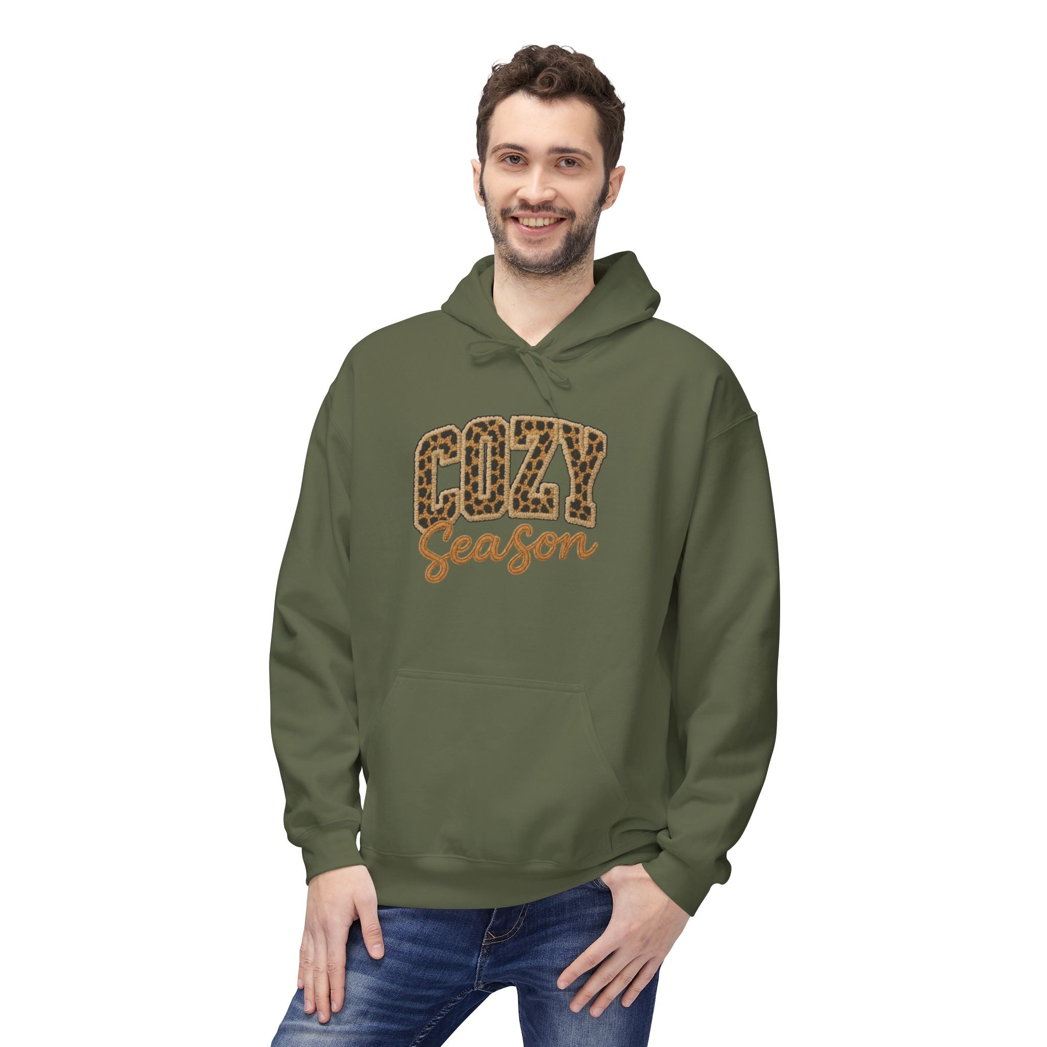 Cozy Season Leopard Hoodie — Fall Winter Graphic Pullover