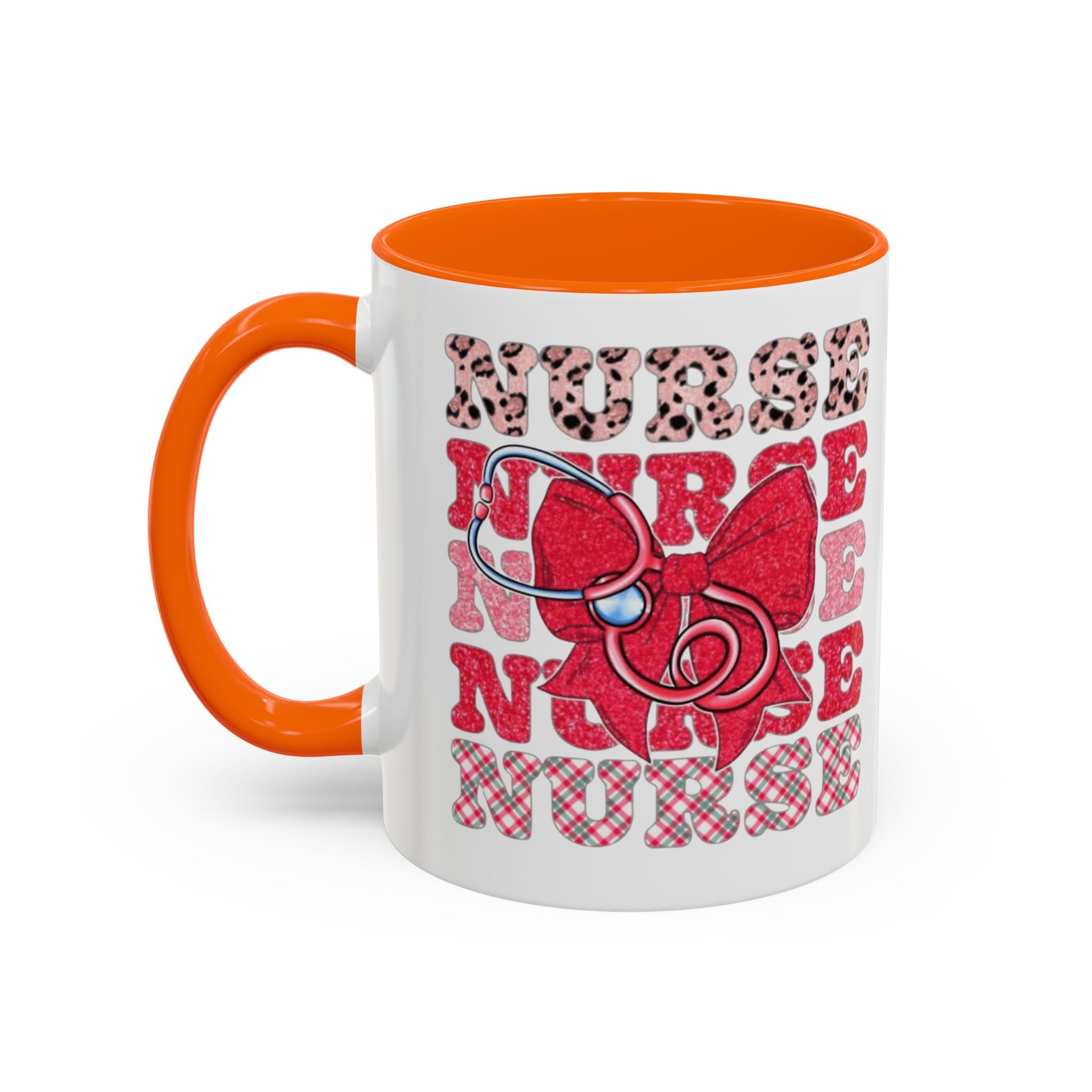 Nurse Stethoscope Bow Accent Coffee Mug — Cute Leopard & Plaid Healthcare Gift (11/15oz) Medical Christmas Mug