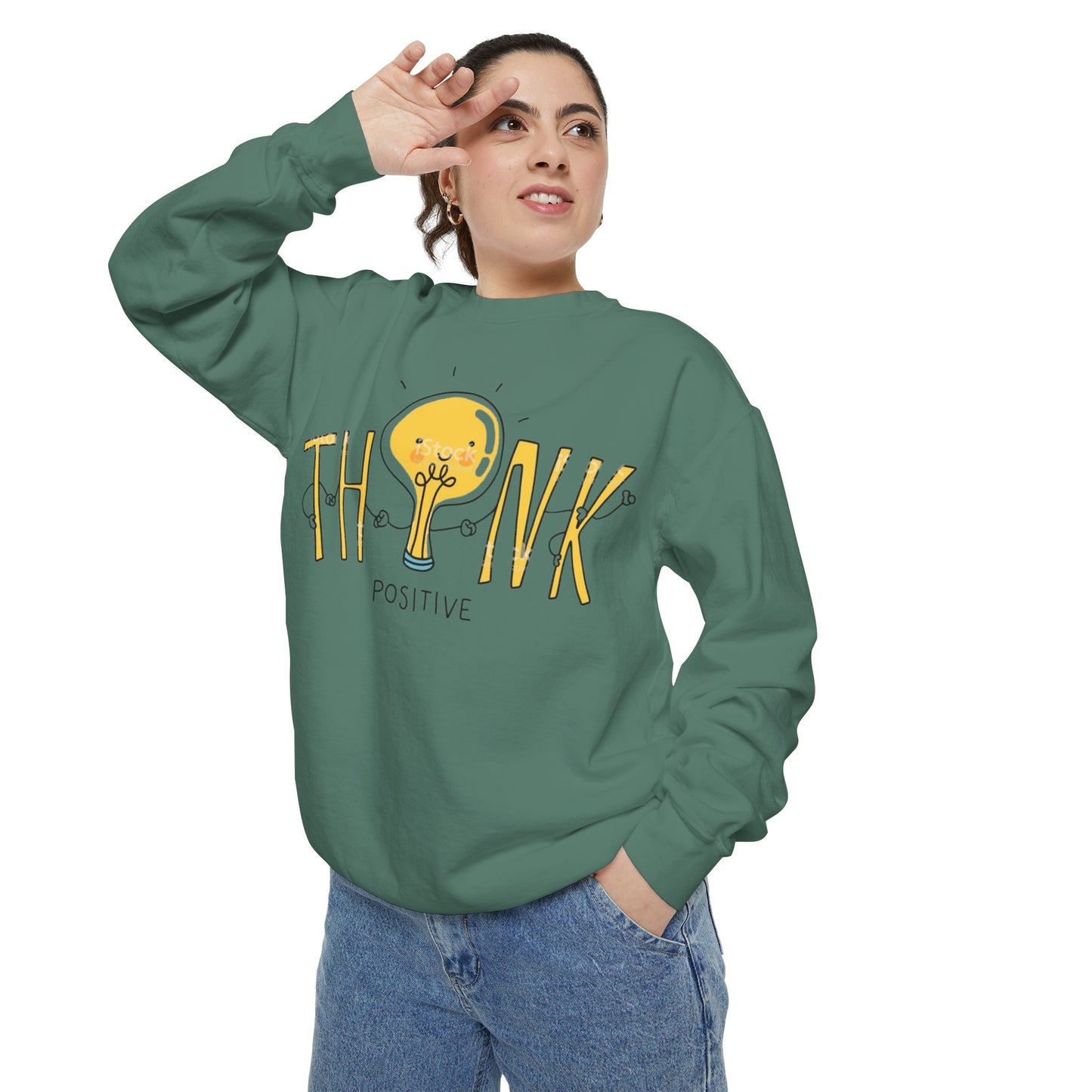 Think Positive Sweatshirt  Cute Lightbulb Graphic Positive Vibes Crewneck