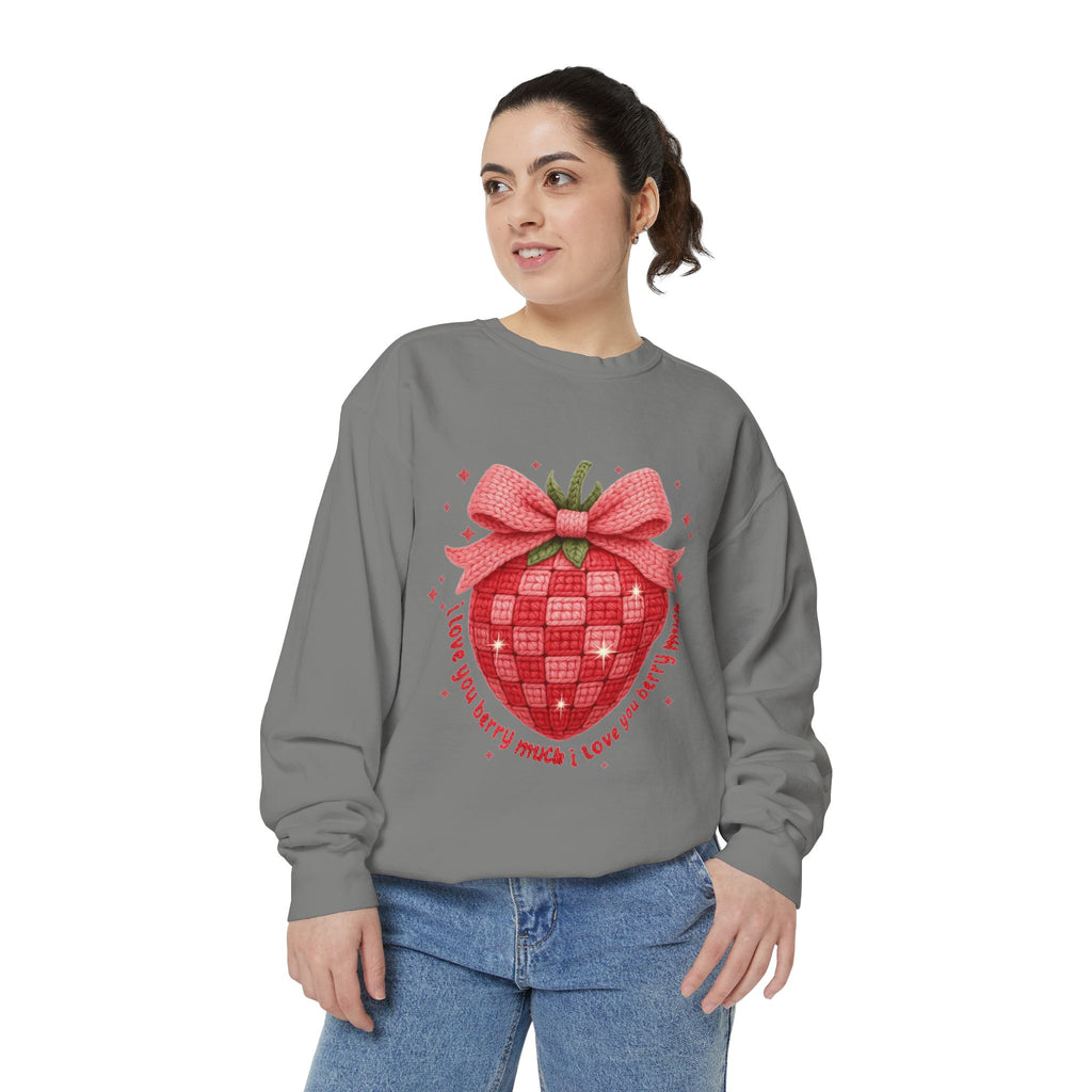 Strawberry Bow Sweatshirt  "I Love You Berry Much" Cute Valentine Pullover