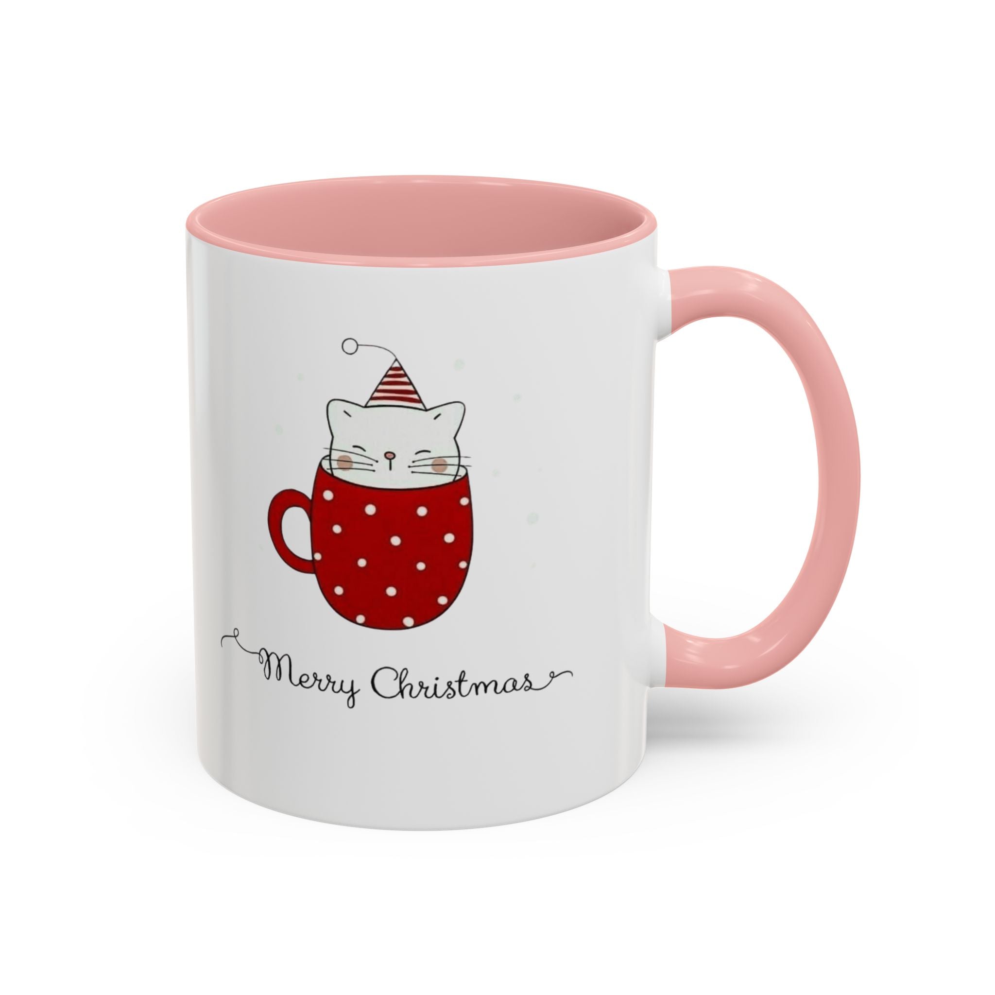Christmas Cat Accent Mug "Merry Christmas" Polka Dot Holiday Coffee Cup Christmas Mugs Collection!