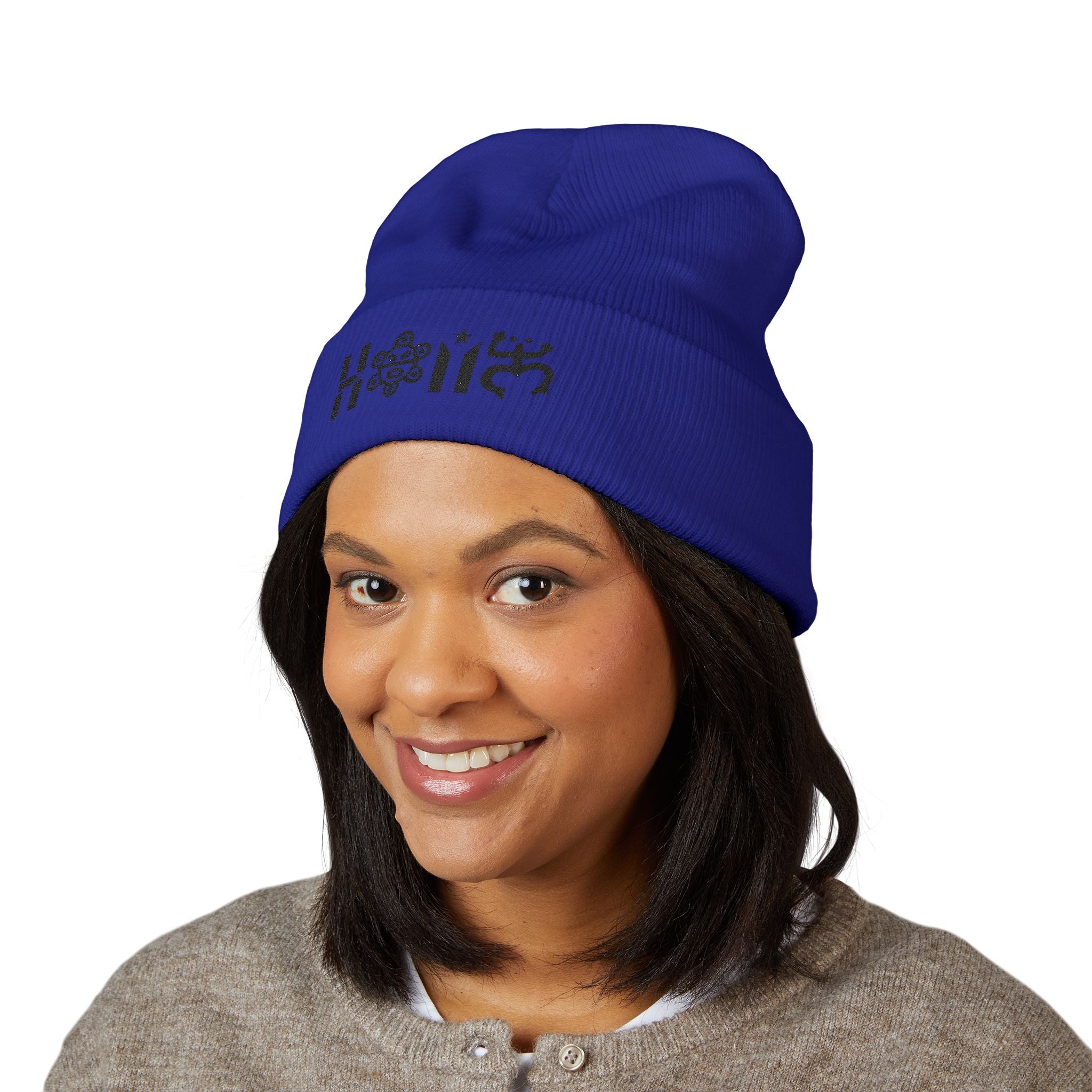 Embroidered 'Holi' Symbol Knit Hat Puerto Rico Beanie Hat – Boricua Pride Cuffed Winter Hat