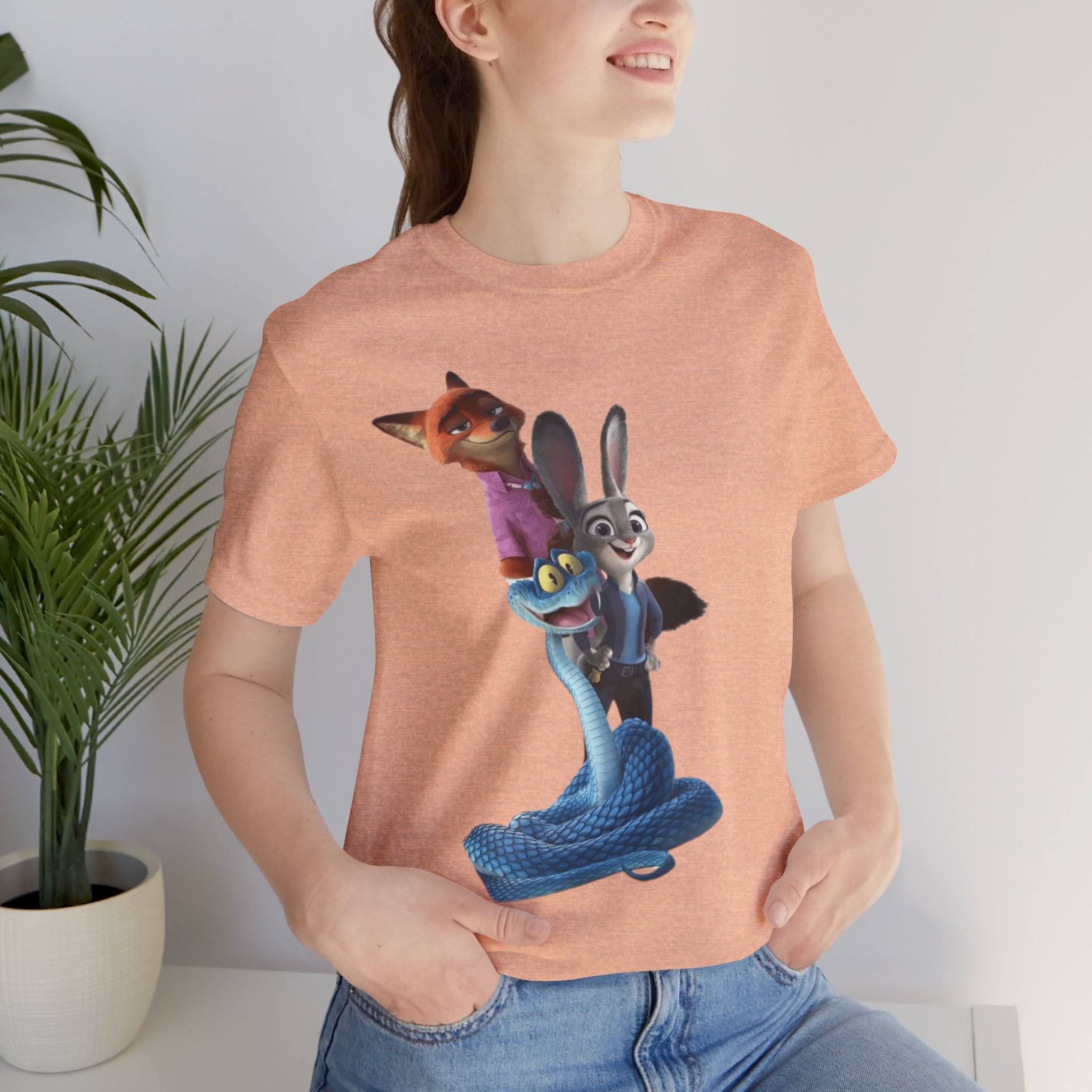 Animated Character Tee — Cute Fox & Bunny Stack Graphic T-Shirt  cartoon-style Christmas artwork